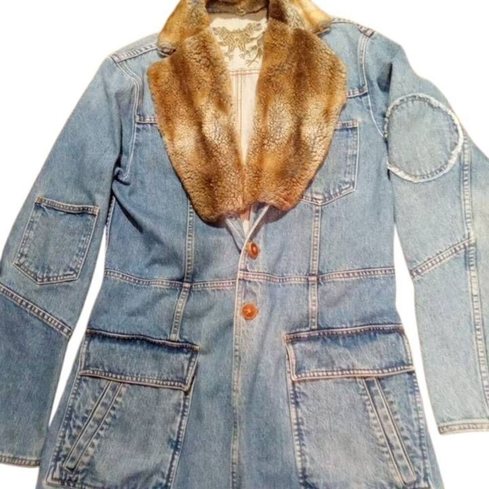 Just Cavalli Rare Vintage Italian Women's Long Denim Classic Car Coat Size 48
